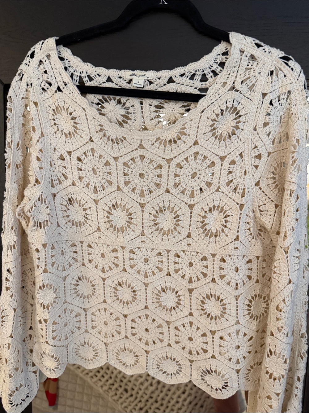 Ultra Pink Crochet Lace Tunic Top - Cream
